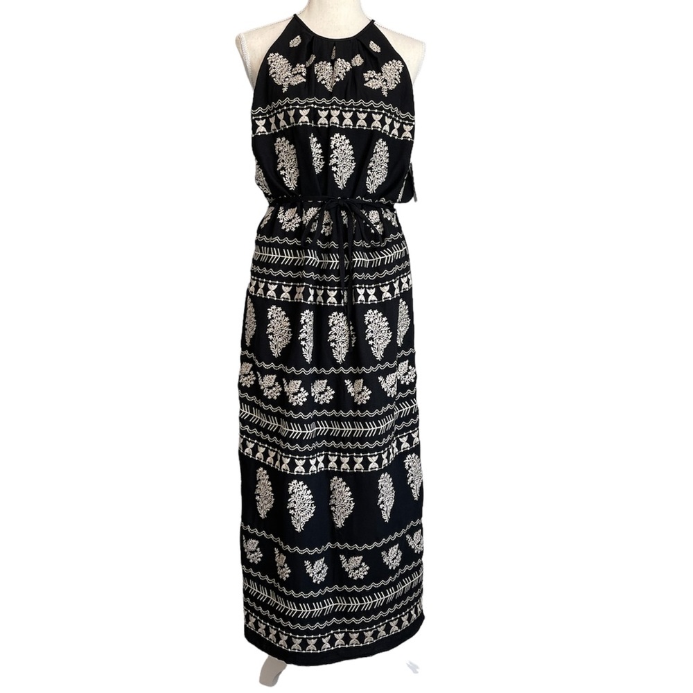 THML Maxi Dress Halter Embroidered Black & Cream NWT Women’s Size Medium